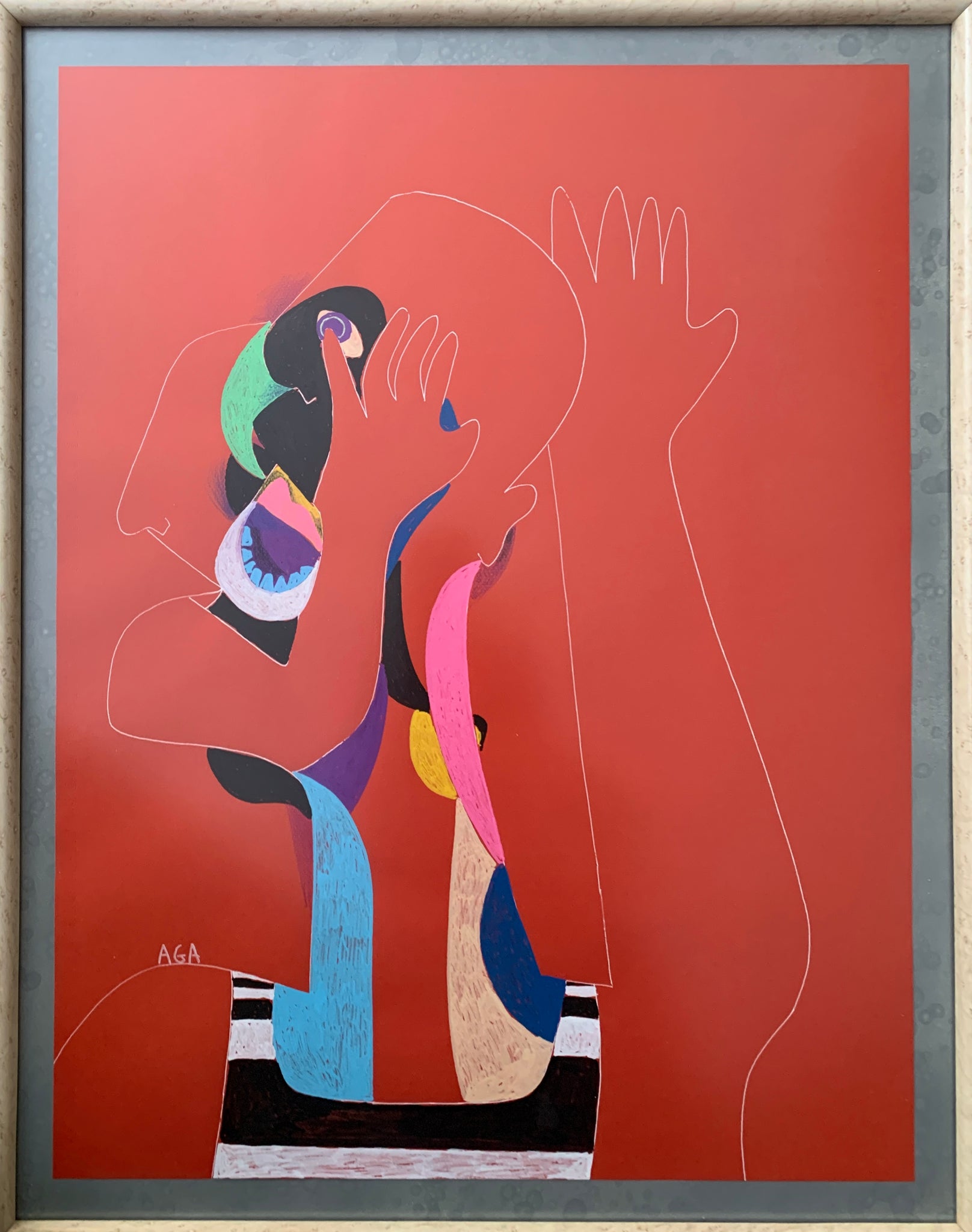 Red Line On Sesame Street by AGA - Pen And Acrylic Marker On Paper - 18x24 Inches.