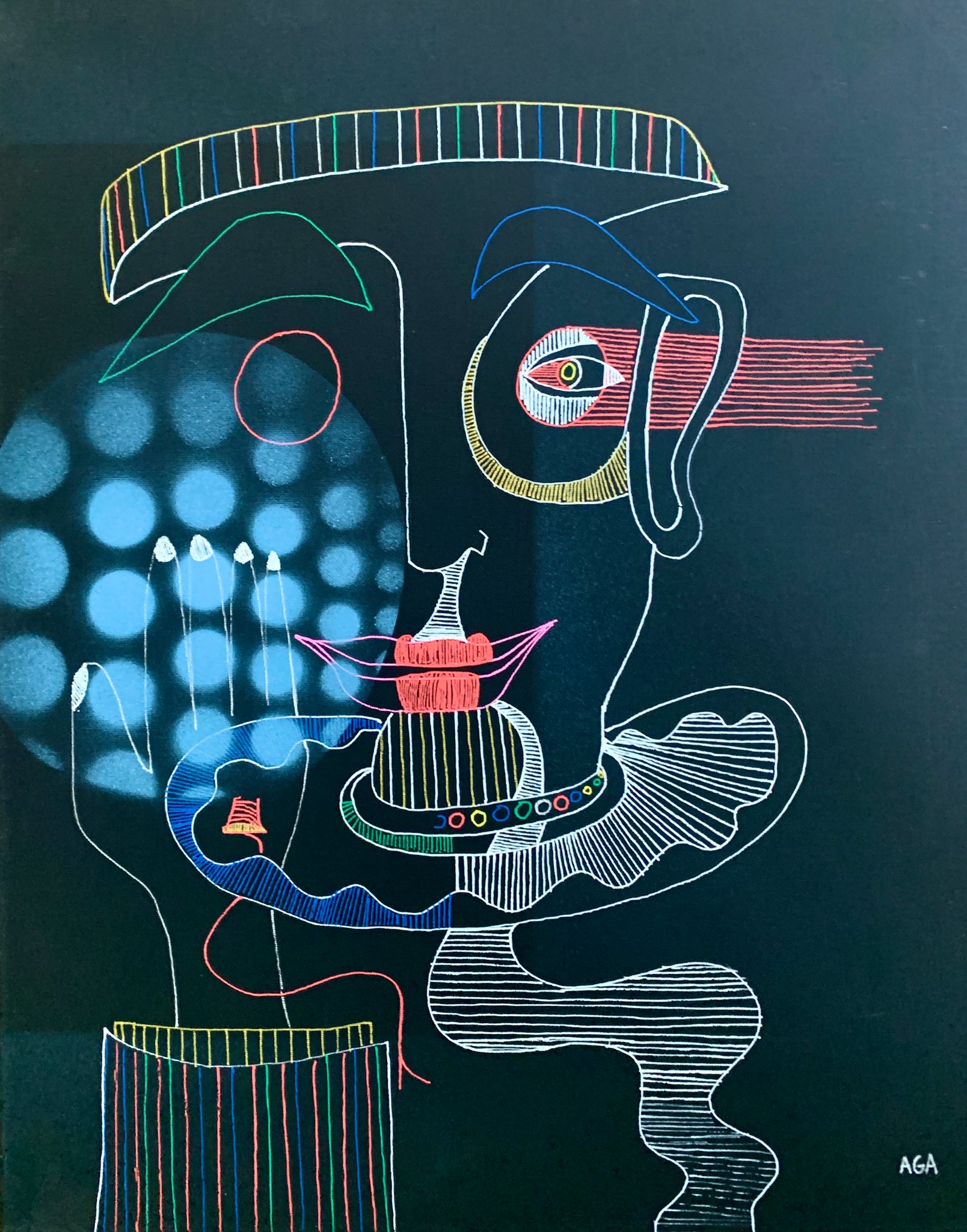 Pan's Mystic Balloon by AGA - Pen, Acrylic Marker, Spray Paint And Stencil On Canvas - 16x20 Inches.