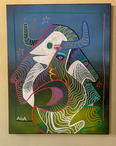 Dove, Bull, And Man by Aaron Gilbert Arnold - Acrylic On Canvas - 16x20 Inches - August 2020.