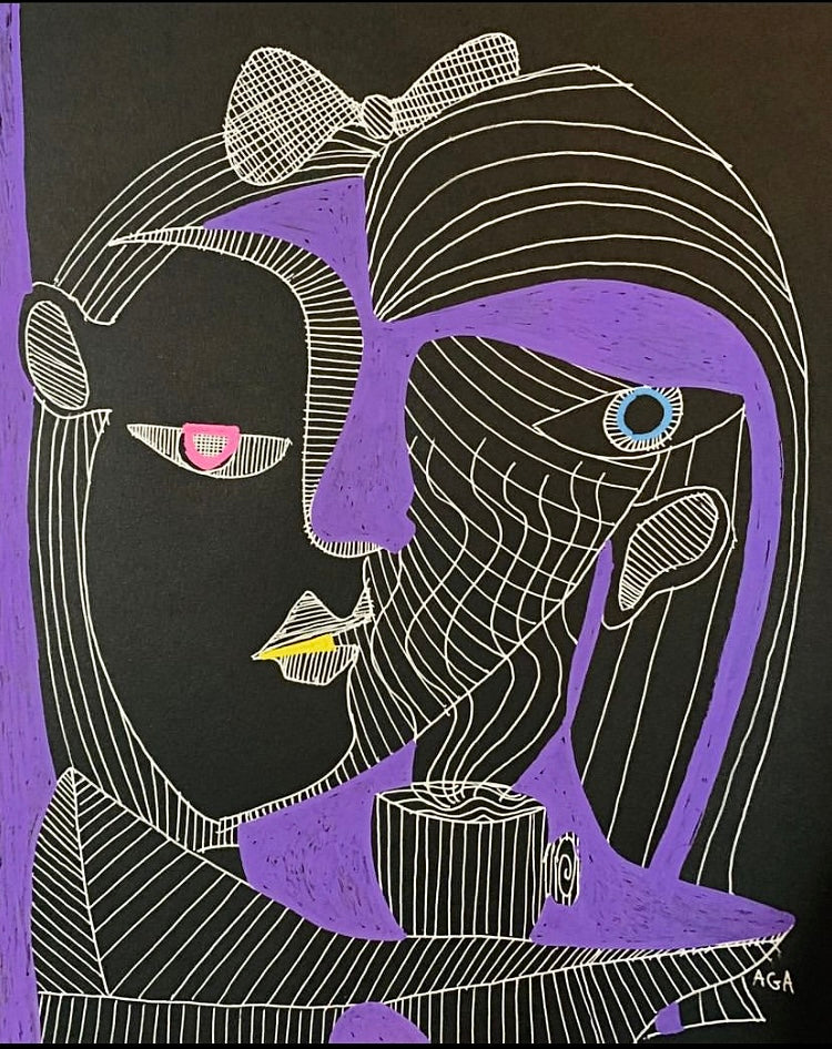 Latte Love by AGA - Pen And Acrylic Marker On Paper - 9x12 Inches.