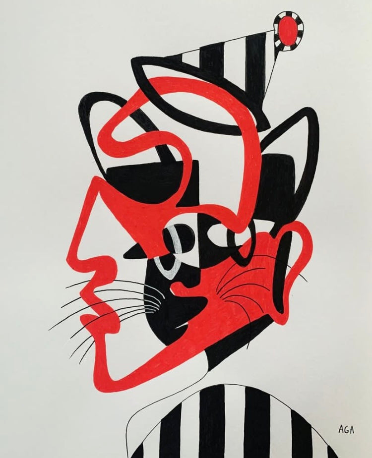 Harlequin And Good Friday by AGA - Pen And Acrylic Marker On Paper - 11x14 Inches.