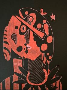 Little Miss Ladybug by AGA - Pen And Acrylic Marker On Paper - 9x12 Inches.